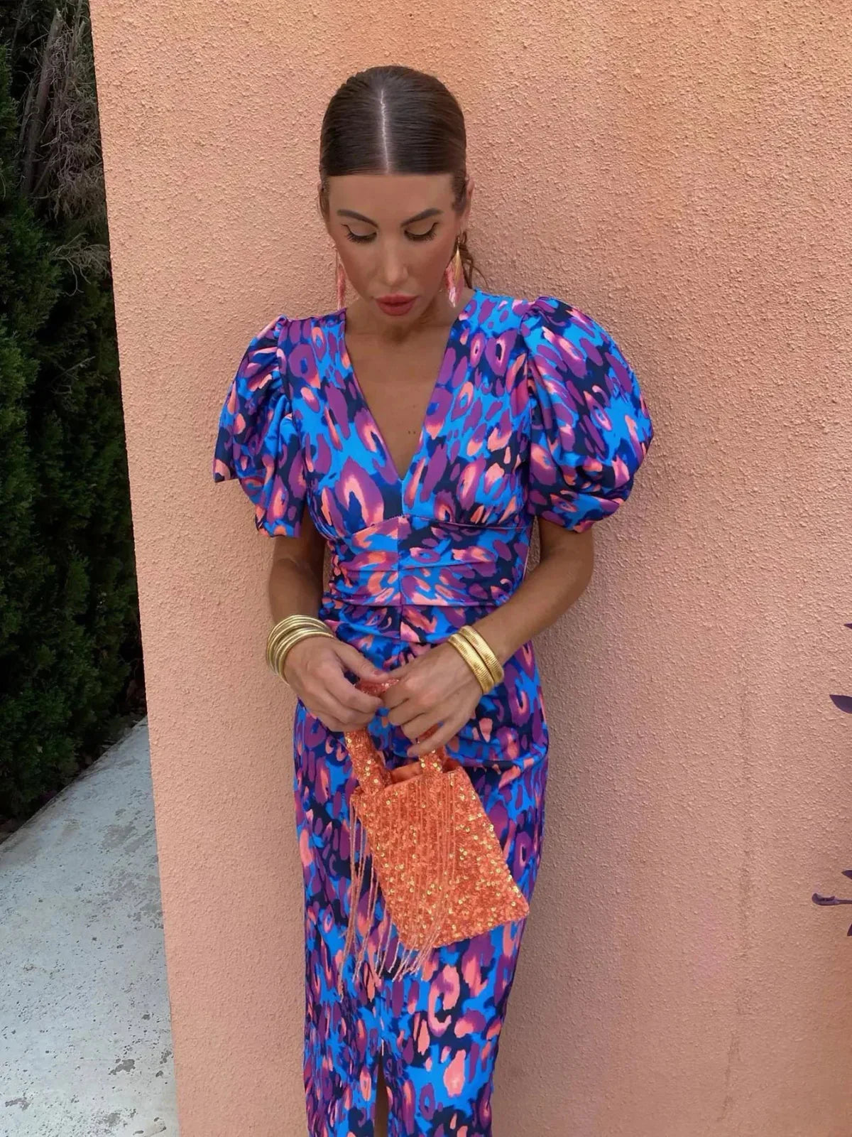 Lola™ | Colourful Dress with Pleated Sleeves