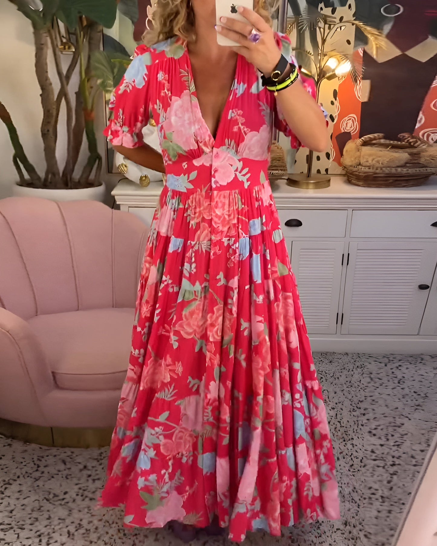 Carine Floral V-Neck Dress