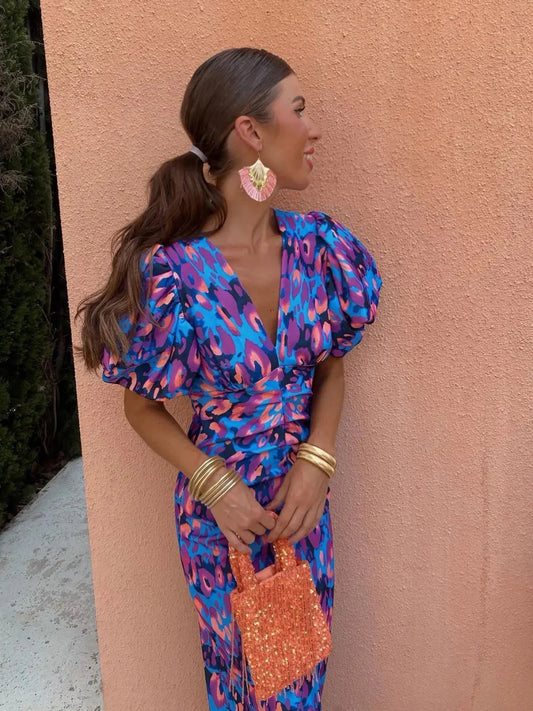 Lola™ | Colourful Dress with Pleated Sleeves