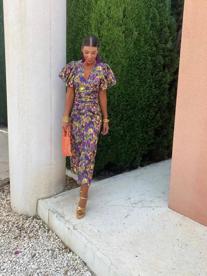Lola™ | Colourful Dress with Pleated Sleeves